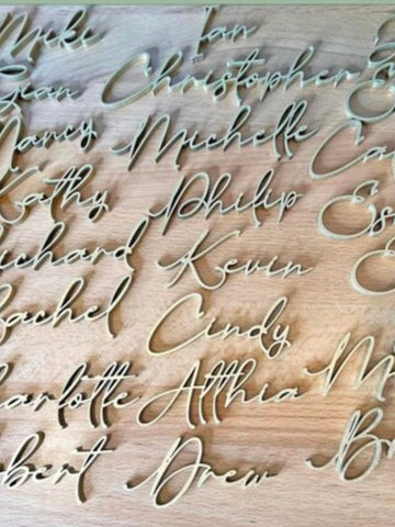 Personalized Wedding Name Place Cards — Laser Cut Wood Name Signs for Tables