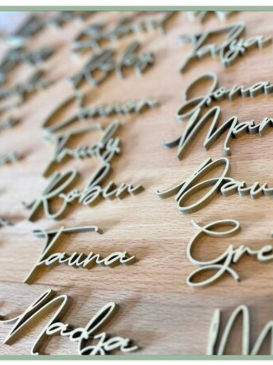 Personalized Wedding Name Place Cards — Laser Cut Wood Name Signs for Tables
