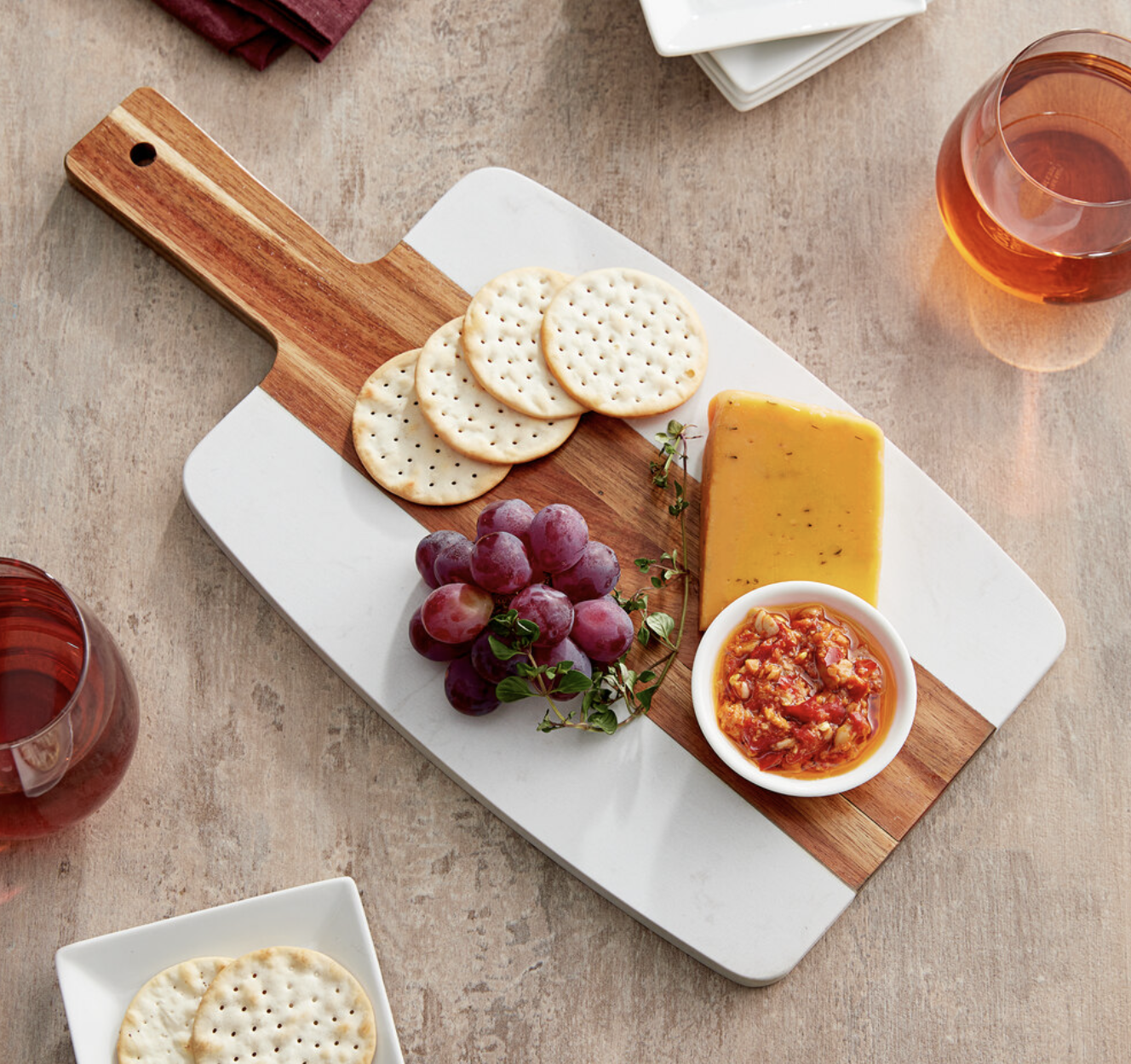 Personalized Wood & Marble Serving Board — Laser Engraved Acacia with Custom Name