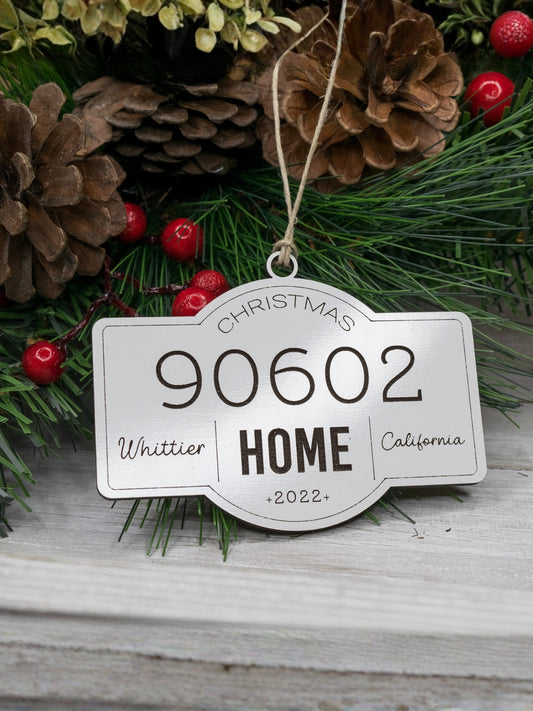 Personalized Zip Code Ornament — Laser Engraved with Your City & State
