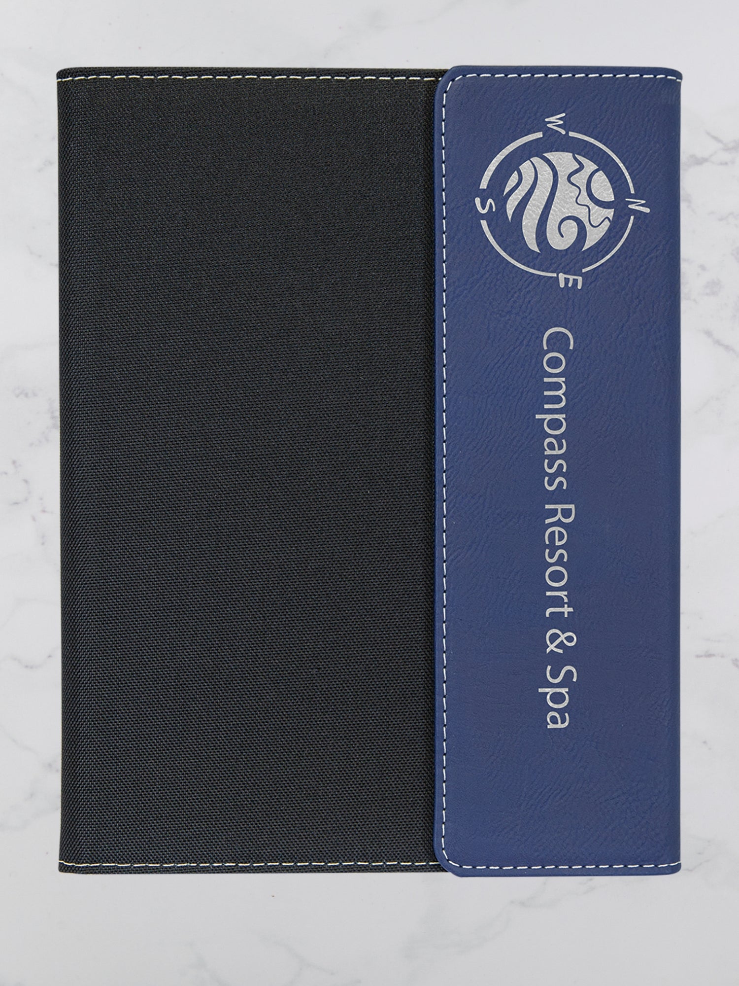 Small Branded Personalized Leatherette & Canvas Portfolio Blue
