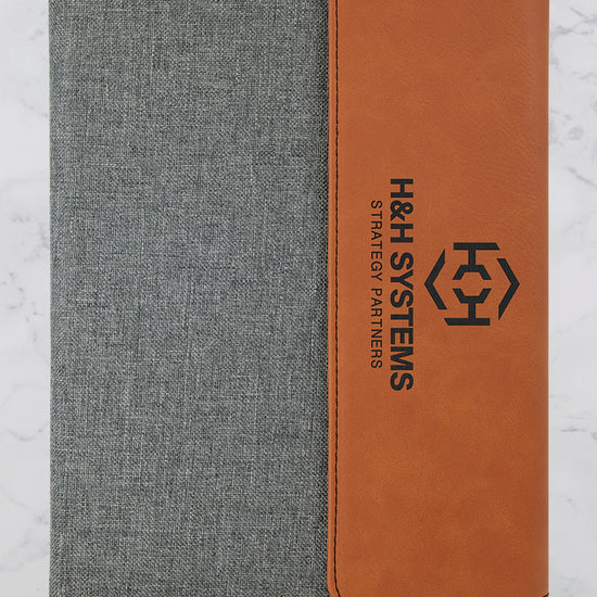 Small Branded Personalized Leatherette & Canvas Portfolio Brown