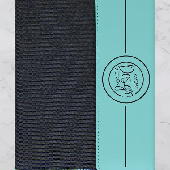 Small Branded Personalized Leatherette & Canvas Portfolio teal