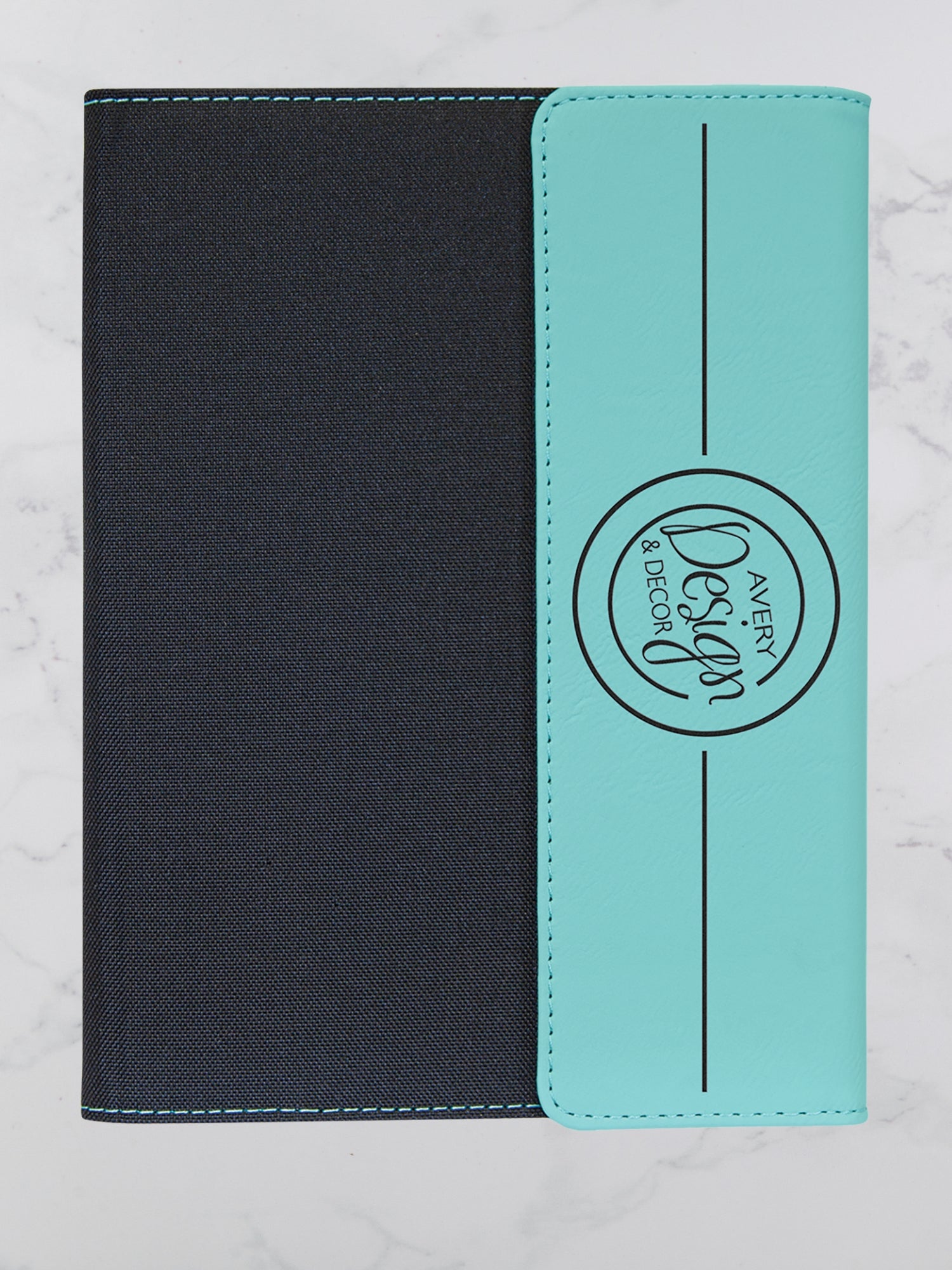 Small Branded Personalized Leatherette & Canvas Portfolio teal