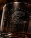 The Fishing Legend Personalized Whiskey Glass — Laser Etched Rocks Glass with Custom Name and Year, Fisherman Gift