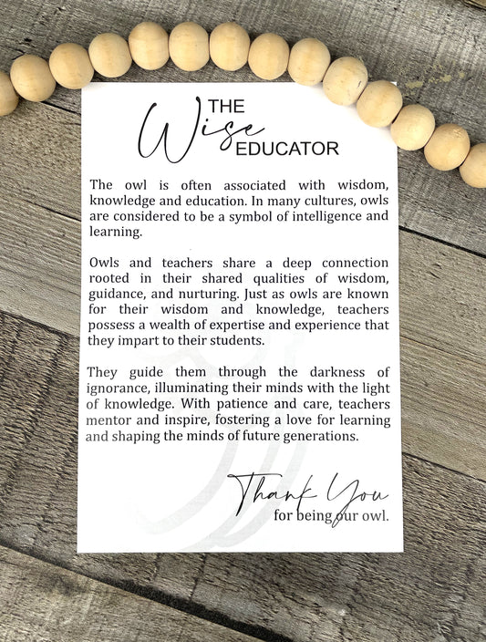 The Wise Educator — Owl Story Charm | Teacher Appreciation & Mentor Gift